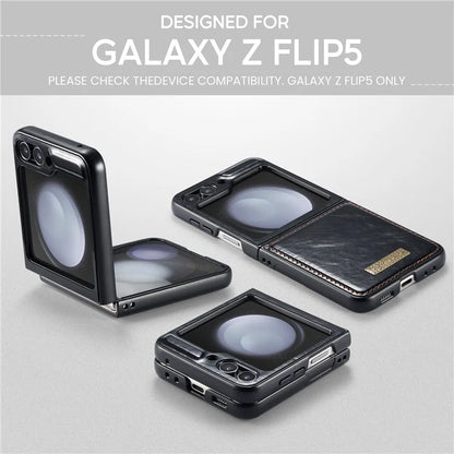 CASEME 003 Series For Samsung Galaxy Z Flip5 5G Case Leather Phone Cover Oil Wax Crazy Horse Texture