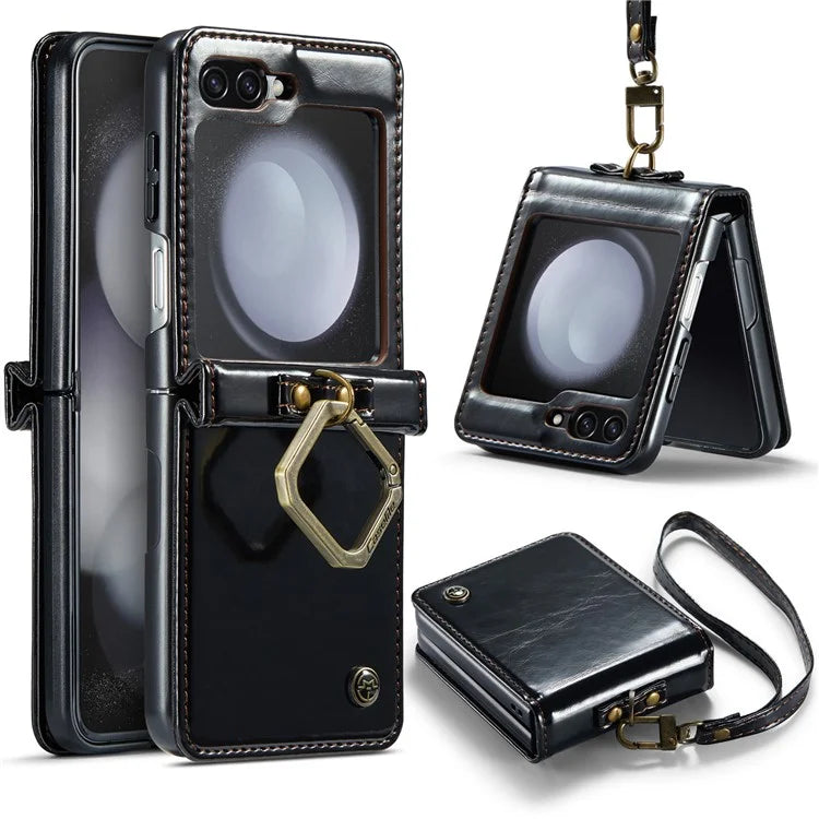 CASEME 003 Series For Samsung Galaxy Z Flip5 5G Case Leather Phone Cover Ring Kickstand