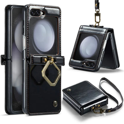 CASEME 003 Series For Samsung Galaxy Z Flip5 5G Case Leather Phone Cover Ring Kickstand
