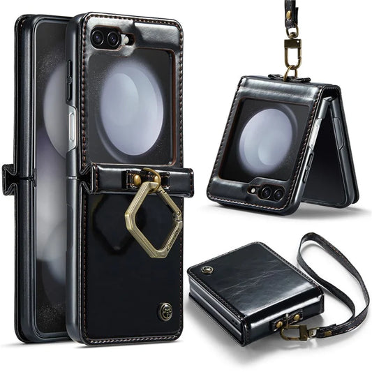CASEME 003 Series For Samsung Galaxy Z Flip5 5G Case Leather Phone Cover Ring Kickstand
