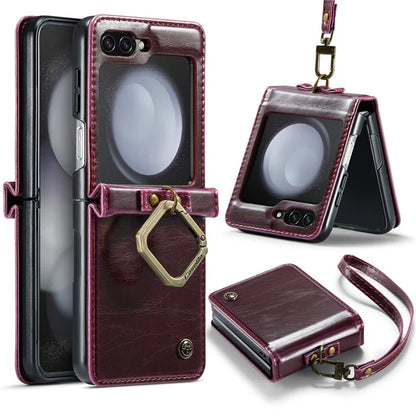 CASEME 003 Series For Samsung Galaxy Z Flip5 5G Case Leather Phone Cover Ring Kickstand