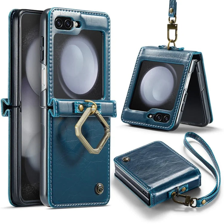 CASEME 003 Series For Samsung Galaxy Z Flip5 5G Case Leather Phone Cover Ring Kickstand
