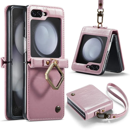 CASEME 003 Series For Samsung Galaxy Z Flip5 5G Case Leather Phone Cover Ring Kickstand