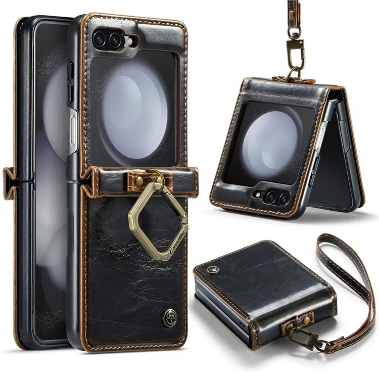 CASEME 003 Series For Samsung Galaxy Z Flip5 5G Case Leather Phone Cover Ring Kickstand
