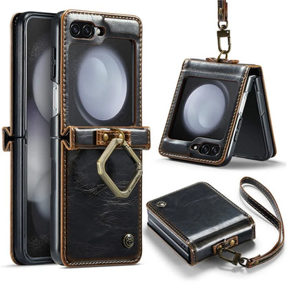 CASEME 003 Series For Samsung Galaxy Z Flip5 5G Case Leather Phone Cover Ring Kickstand