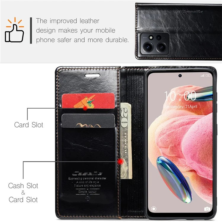 CASEME 003 Series For Xiaomi Redmi Note 12 4G Case Crazy Horse Texture Leather Phone Cover