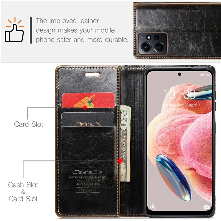 CASEME 003 Series For Xiaomi Redmi Note 12 4G Case Crazy Horse Texture Leather Phone Cover