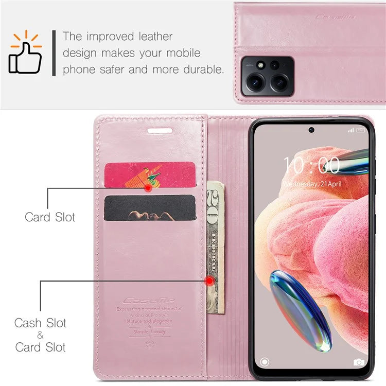 CASEME 003 Series For Xiaomi Redmi Note 12 4G Case Crazy Horse Texture Leather Phone Cover