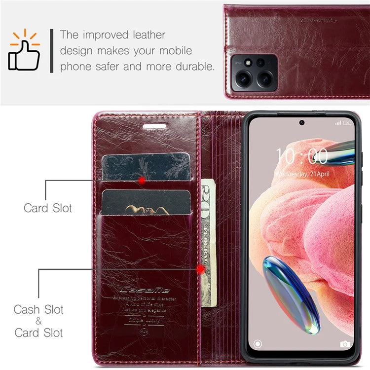 CASEME 003 Series For Xiaomi Redmi Note 12 4G Case Crazy Horse Texture Leather Phone Cover