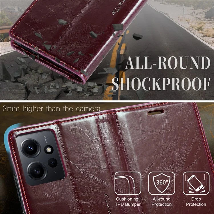 CASEME 003 Series For Xiaomi Redmi Note 12 4G Case Crazy Horse Texture Leather Phone Cover