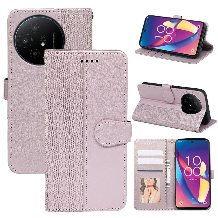 For TCL 50 XL 5G Case Cubic Grid Imprinted PU Leather Wallet Stand Phone Cover