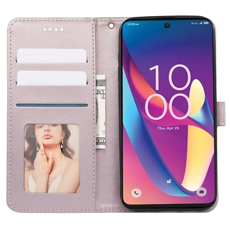 For TCL 50 XL 5G Case Cubic Grid Imprinted PU Leather Wallet Stand Phone Cover