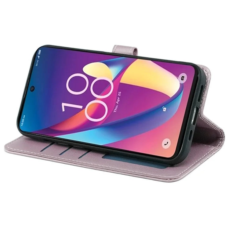 For TCL 50 XL 5G Case Cubic Grid Imprinted PU Leather Wallet Stand Phone Cover