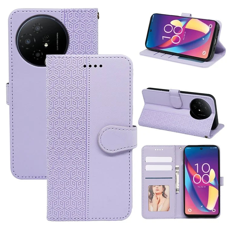 For TCL 50 XL 5G Case Cubic Grid Imprinted PU Leather Wallet Stand Phone Cover