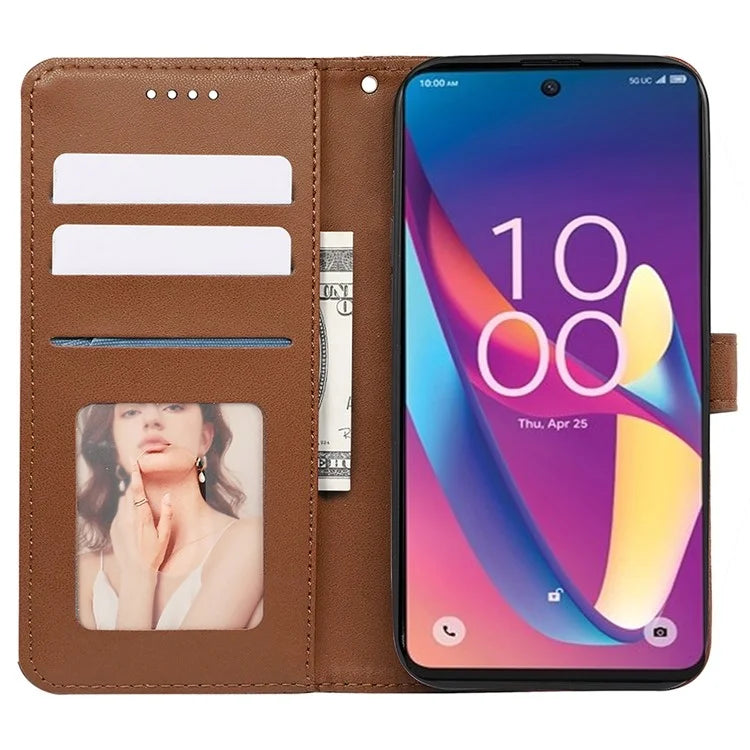 For TCL 50 XL 5G Case Cubic Grid Imprinted PU Leather Wallet Stand Phone Cover