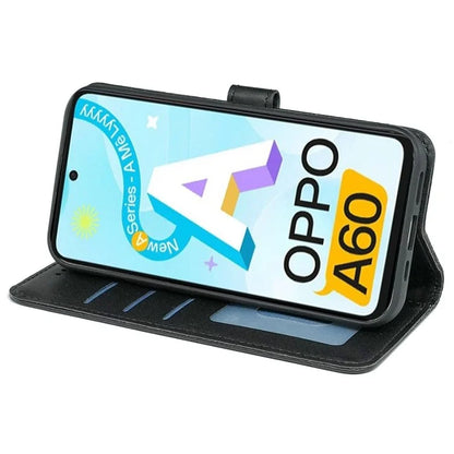 For Oppo A60 4G Case Cubic Grid Imprinted PU Leather Phone Cover Horizontal Flip
