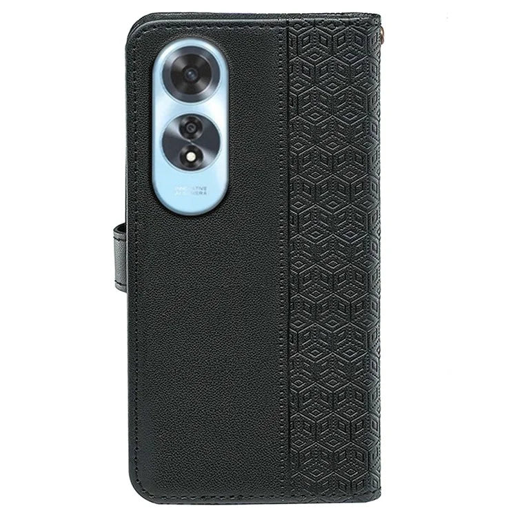 For Oppo A60 4G Case Cubic Grid Imprinted PU Leather Phone Cover Horizontal Flip