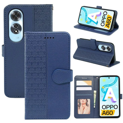 For Oppo A60 4G Case Cubic Grid Imprinted PU Leather Phone Cover Horizontal Flip