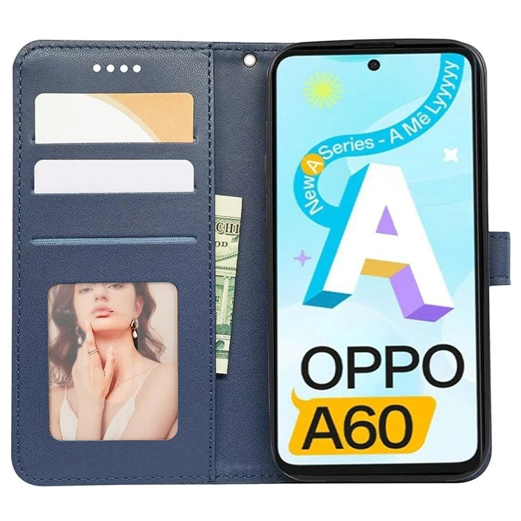 For Oppo A60 4G Case Cubic Grid Imprinted PU Leather Phone Cover Horizontal Flip