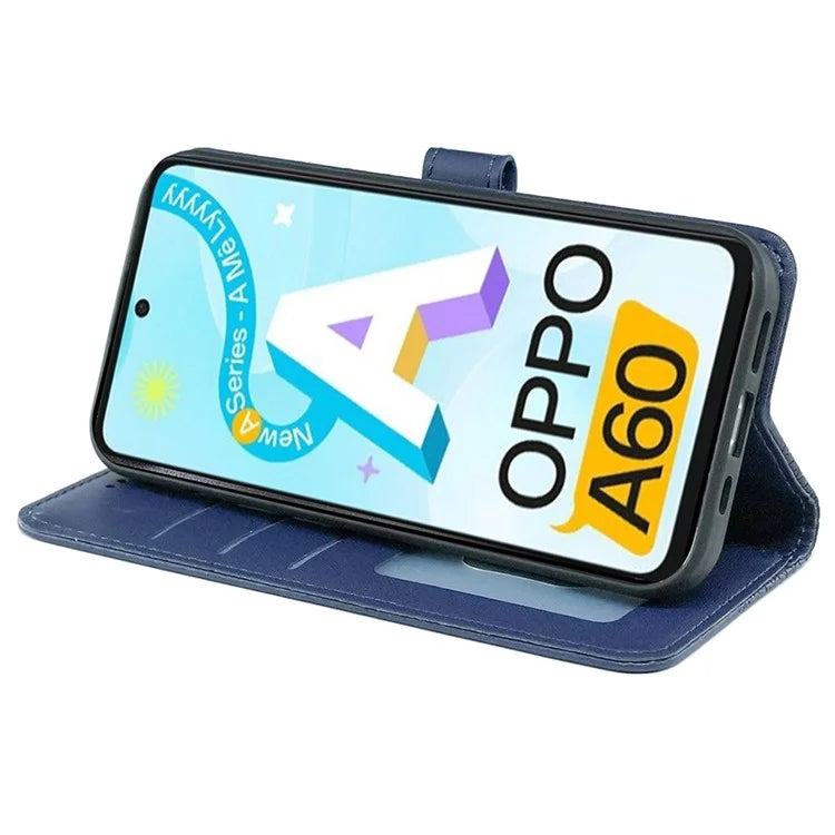 For Oppo A60 4G Case Cubic Grid Imprinted PU Leather Phone Cover Horizontal Flip