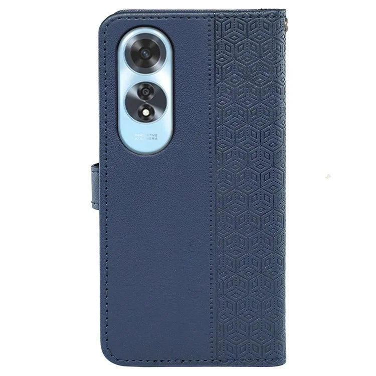For Oppo A60 4G Case Cubic Grid Imprinted PU Leather Phone Cover Horizontal Flip