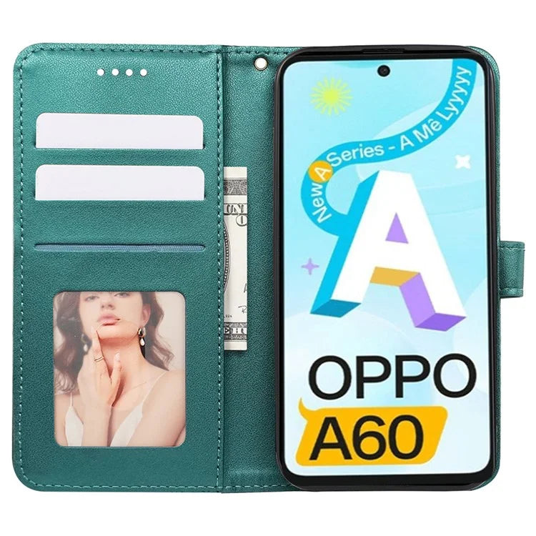 For Oppo A60 4G Case Cubic Grid Imprinted PU Leather Phone Cover Horizontal Flip