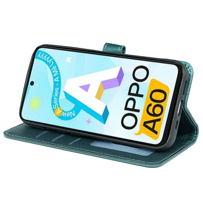 For Oppo A60 4G Case Cubic Grid Imprinted PU Leather Phone Cover Horizontal Flip