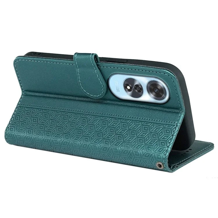 For Oppo A60 4G Case Cubic Grid Imprinted PU Leather Phone Cover Horizontal Flip