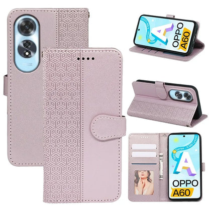 For Oppo A60 4G Case Cubic Grid Imprinted PU Leather Phone Cover Horizontal Flip