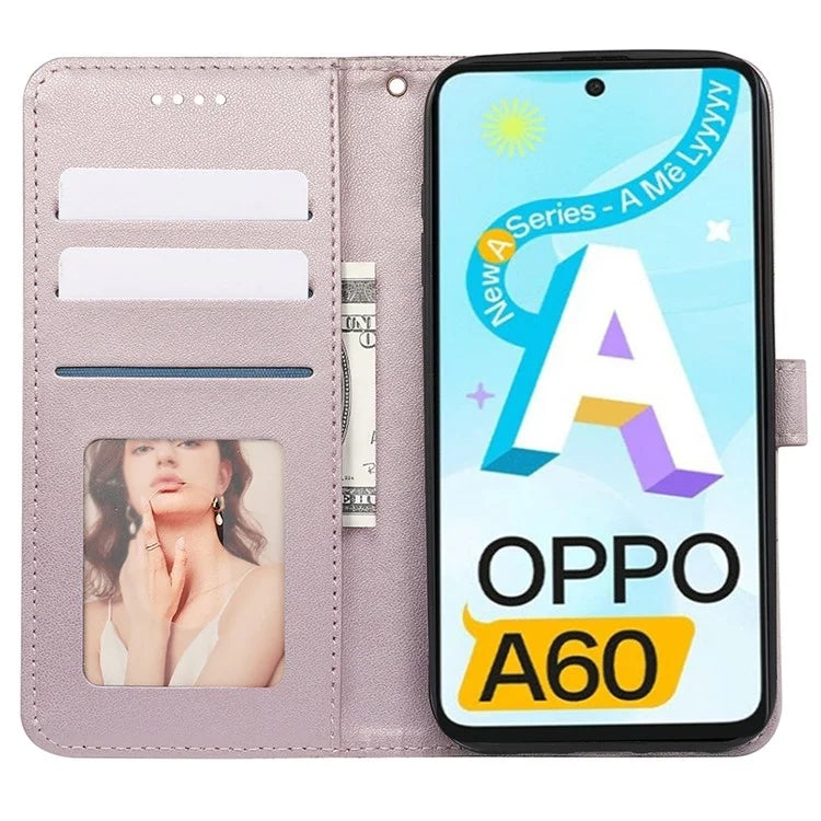 For Oppo A60 4G Case Cubic Grid Imprinted PU Leather Phone Cover Horizontal Flip