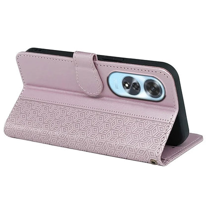 For Oppo A60 4G Case Cubic Grid Imprinted PU Leather Phone Cover Horizontal Flip