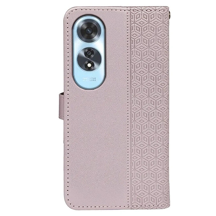 For Oppo A60 4G Case Cubic Grid Imprinted PU Leather Phone Cover Horizontal Flip
