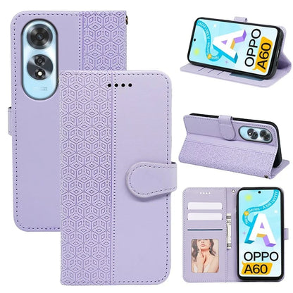 For Oppo A60 4G Case Cubic Grid Imprinted PU Leather Phone Cover Horizontal Flip