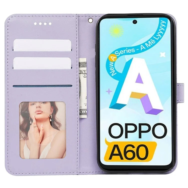 For Oppo A60 4G Case Cubic Grid Imprinted PU Leather Phone Cover Horizontal Flip