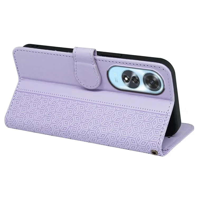 For Oppo A60 4G Case Cubic Grid Imprinted PU Leather Phone Cover Horizontal Flip