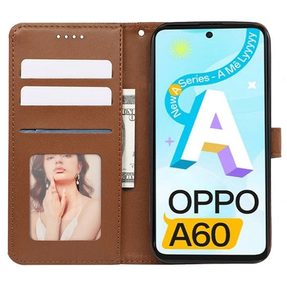 For Oppo A60 4G Case Cubic Grid Imprinted PU Leather Phone Cover Horizontal Flip