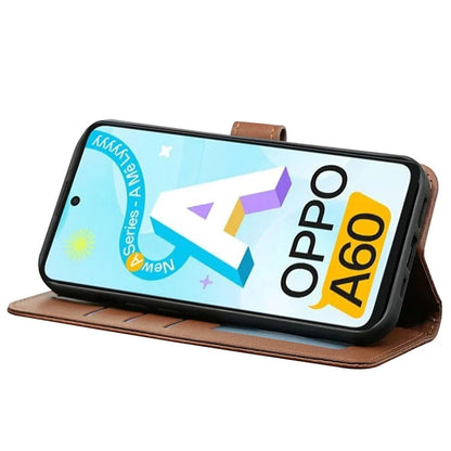 For Oppo A60 4G Case Cubic Grid Imprinted PU Leather Phone Cover Horizontal Flip