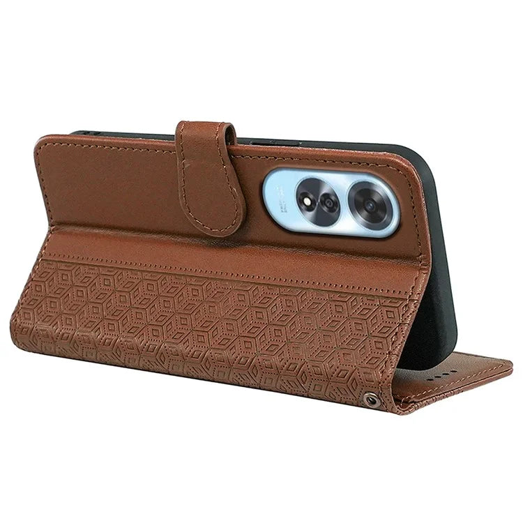 For Oppo A60 4G Case Cubic Grid Imprinted PU Leather Phone Cover Horizontal Flip