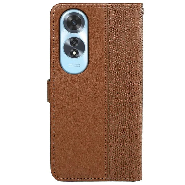 For Oppo A60 4G Case Cubic Grid Imprinted PU Leather Phone Cover Horizontal Flip