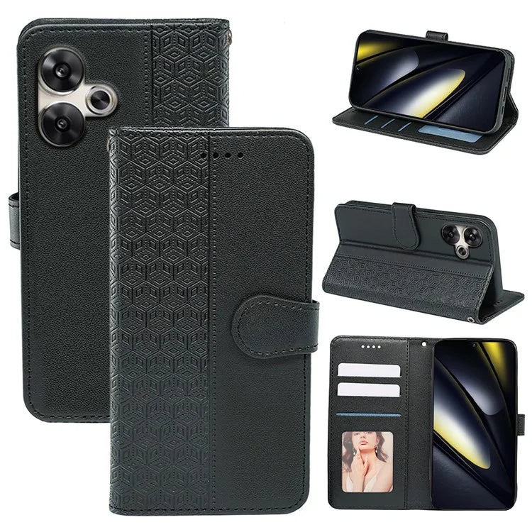 For Xiaomi Poco F6 5G / Redmi Turbo 3 5G Case Cubic Grid Imprinted PU Leather Phone Cover
