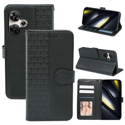 For Xiaomi Poco F6 5G / Redmi Turbo 3 5G Case Cubic Grid Imprinted PU Leather Phone Cover