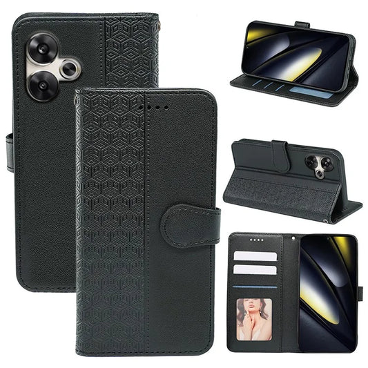 For Xiaomi Poco F6 5G / Redmi Turbo 3 5G Case Cubic Grid Imprinted PU Leather Phone Cover