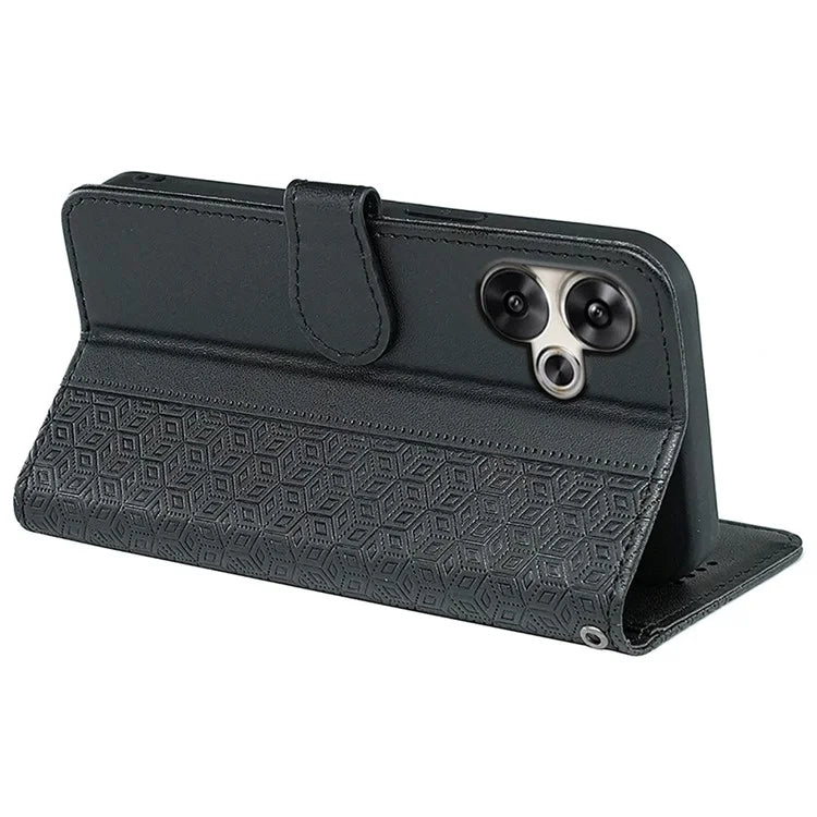 For Xiaomi Poco F6 5G / Redmi Turbo 3 5G Case Cubic Grid Imprinted PU Leather Phone Cover