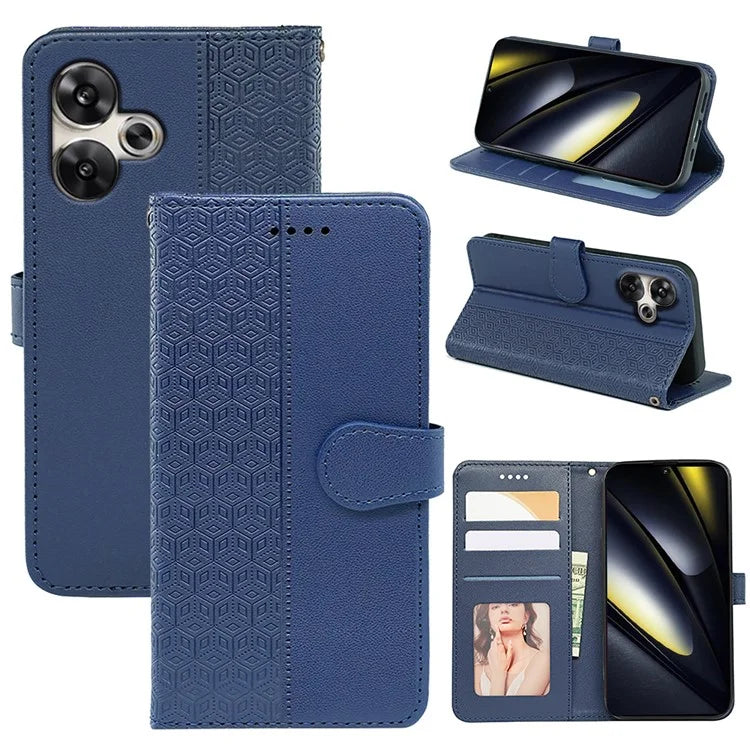 For Xiaomi Poco F6 5G / Redmi Turbo 3 5G Case Cubic Grid Imprinted PU Leather Phone Cover