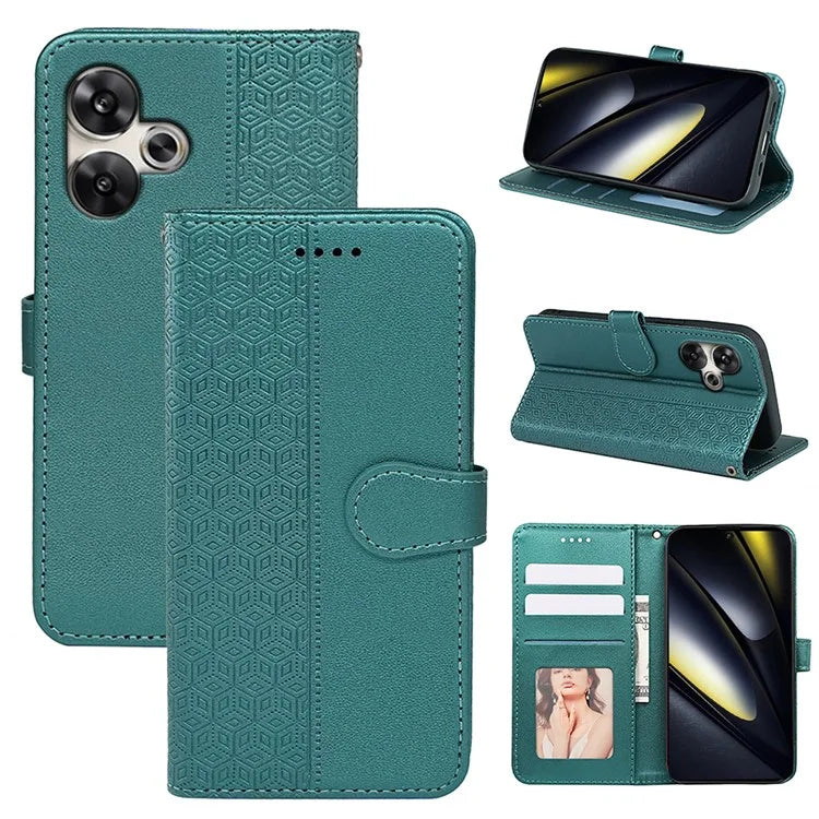 For Xiaomi Poco F6 5G / Redmi Turbo 3 5G Case Cubic Grid Imprinted PU Leather Phone Cover