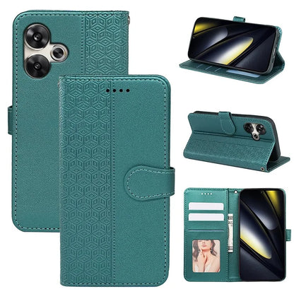 For Xiaomi Poco F6 5G / Redmi Turbo 3 5G Case Cubic Grid Imprinted PU Leather Phone Cover