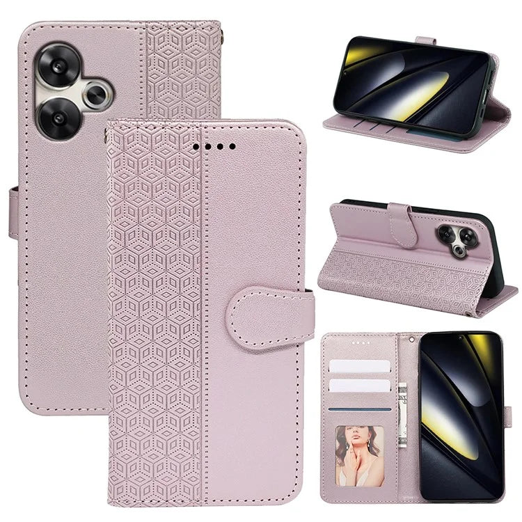For Xiaomi Poco F6 5G / Redmi Turbo 3 5G Case Cubic Grid Imprinted PU Leather Phone Cover
