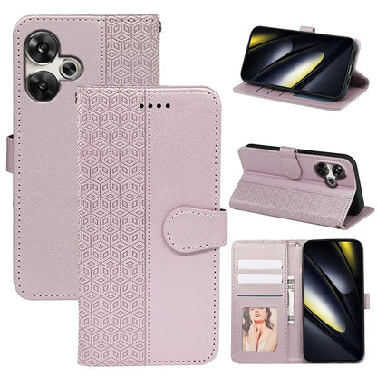 For Xiaomi Poco F6 5G / Redmi Turbo 3 5G Case Cubic Grid Imprinted PU Leather Phone Cover