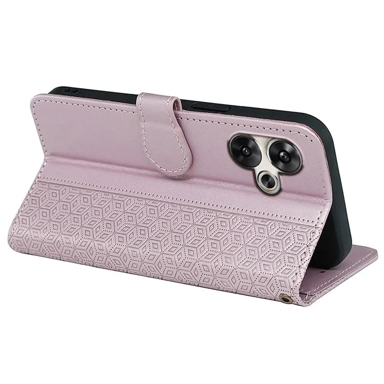 For Xiaomi Poco F6 5G / Redmi Turbo 3 5G Case Cubic Grid Imprinted PU Leather Phone Cover