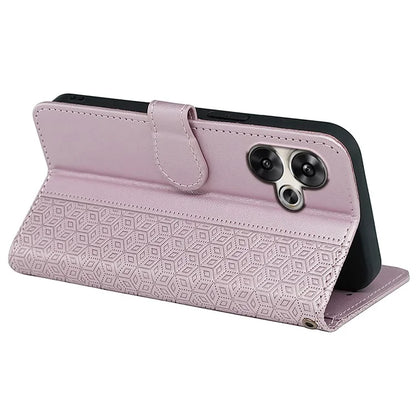 For Xiaomi Poco F6 5G / Redmi Turbo 3 5G Case Cubic Grid Imprinted PU Leather Phone Cover